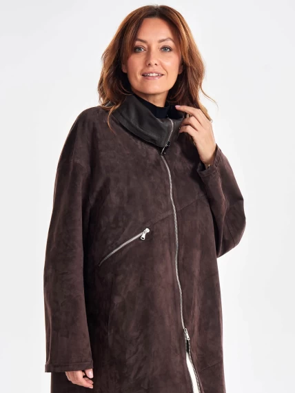 Трендовое женское замшевое пальто оверсайз премиум класса 3061з, коричневое, размер 50, артикул 63430-4