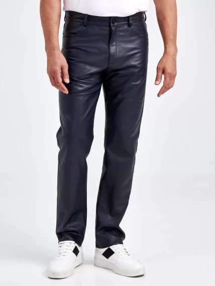 Мужские брюки из натуральной кожи премиум класса 01, синие, размер 48, артикул 120021-1