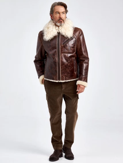 Кожаная куртка зимняя на подкладке из овчины тиградо для мужчин 161, коричневая, размер 52, артикул 70690-5