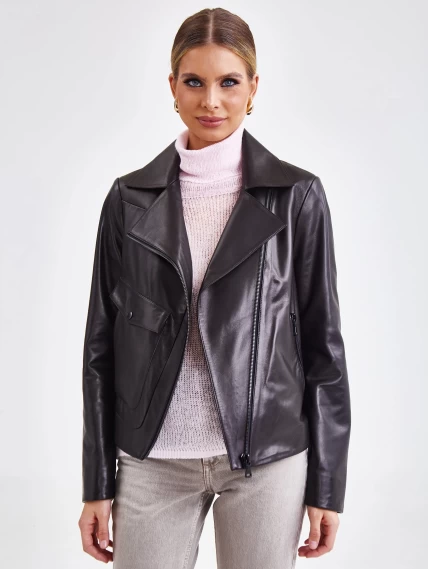 Короткая женская кожаная куртка косуха премиум класса 3032, черная, размер 44, артикул 23241-3