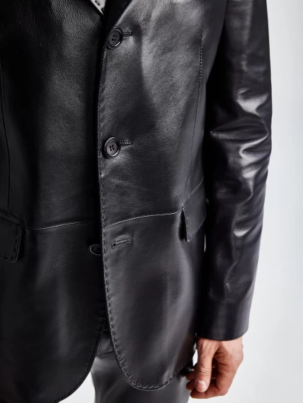 Мужской кожаный пиджак на ручном стежке премиум класса 543, черный, размер 48, артикул 27330-4