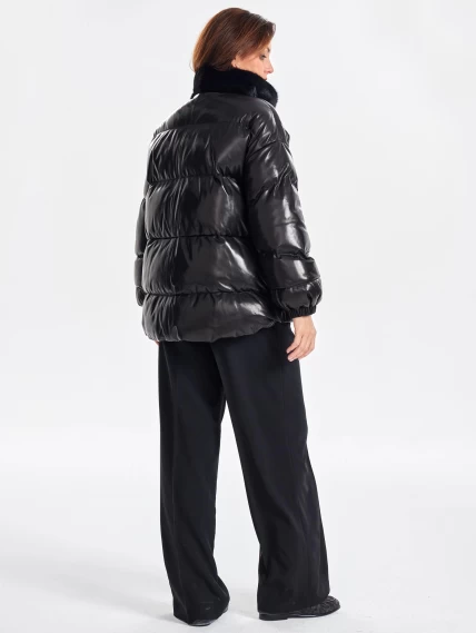 Утепленная женская кожаная куртка с норковым воротником премиум класса 3072, черная, размер 50, артикул 25560-3