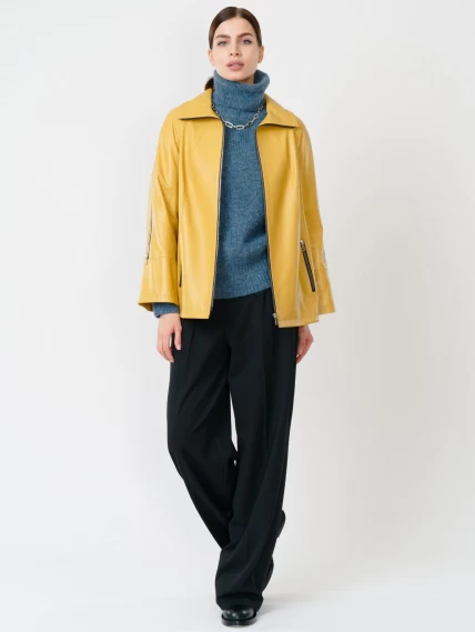 Кожаная женская куртка оверсайз 385, желтая, размер 50, артикул 90570-3