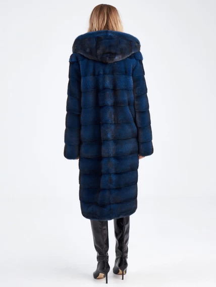 Женское пальто из меха норки с капюшоном 2а-д(к), синее, размер 50, артикул 33890-6