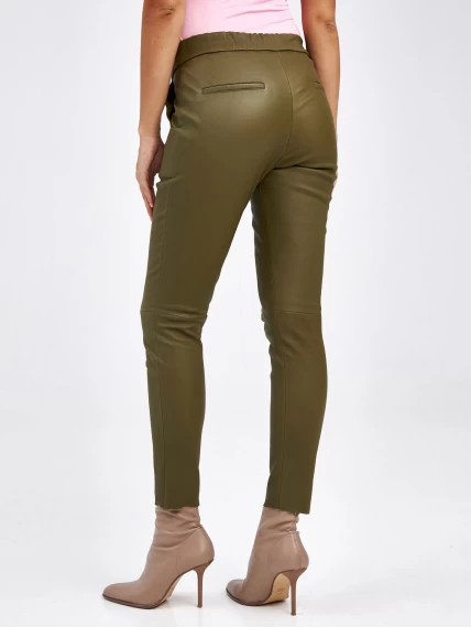 Кожаные женские брюки из натуральной кожи 07, хаки, размер 42, артикул 85540-2