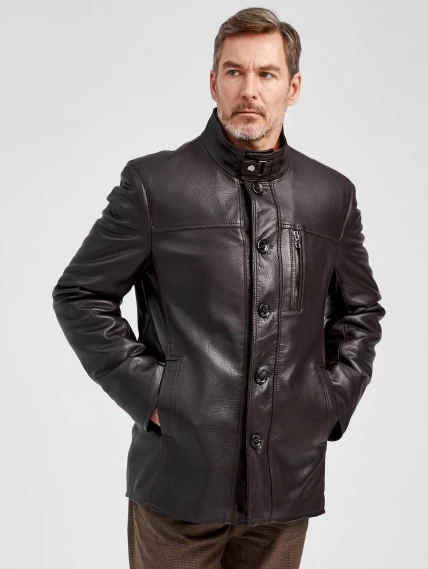 Кожаная куртка утепленная мужская 518ш, коричневая, размер 50, артикул 40470-5