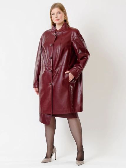 Кожаный комплект женский: Куртка 378 + Юбка-миди 07, бордовый, размер 46, артикул 111157-6