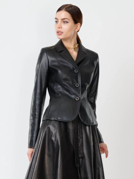 Кожаный женский пиджак 316рс, черный, размер 46, артикул 90961-0