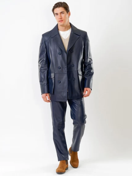 Кожаный комплект мужской: Куртка 549 + Брюки 01, синий, размер 48, артикул 140180-0
