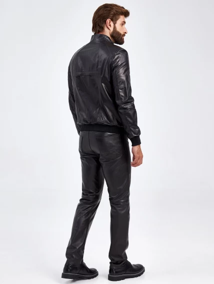 Короткая мужская кожаная куртка бомбер 526, черная, размер 50, артикул 29230-6