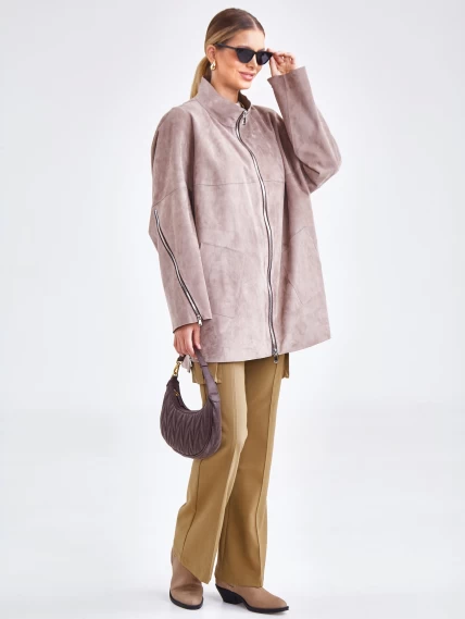 Женская замшевая куртка оверсайз премиум класса 3037 , светло-коричневая, размер 50, артикул 23161-4