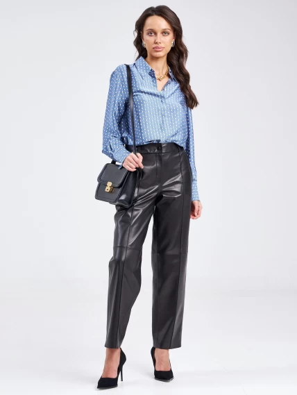 Женские кожаные брюки со стрелкой из натуральной кожи премиум класса 08, черные, размер 46, артикул 85920-0