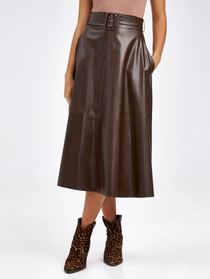 Женские кожаная юбка из экокожи 4820748, коричневая, размер 44, артикул 85790-3