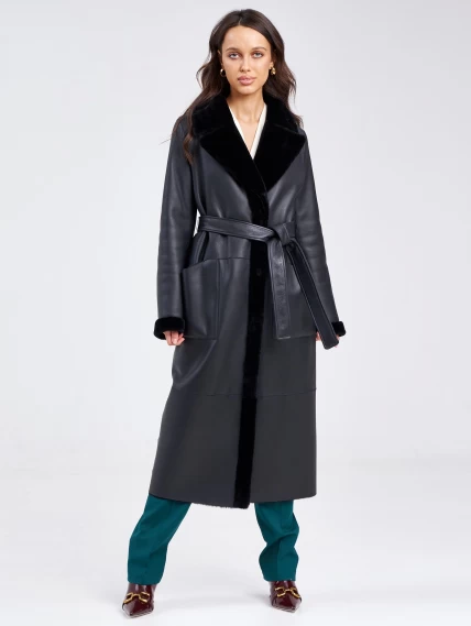 Классическое женское пальто из натуральной овчины премиум класса 2006, черное, размер 48, артикул 63690-3