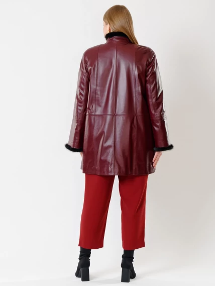 Утепленный женский кожаный плащ с норкой 312рс, бордовый, размер 50, артикул 23700-4