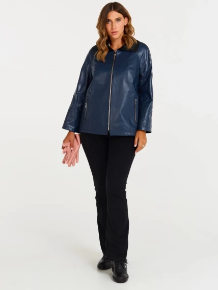Кожаная женская куртка оверсайз 385, синяя, размер 48, артикул 90400-3