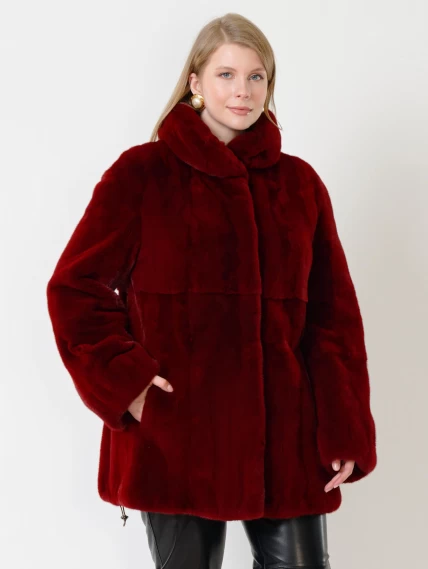 Куртка из меха норки женская 217(в), бордовая, размер 52, артикул 31790-1