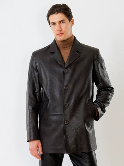 Кожаный костюм мужской: Пиджак 21/1 + Брюки 01, коричневый/черный, размер 48, артикул 140010-5