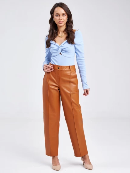 Женские кожаные брюки со стрелкой из натуральной кожи премиум класса 08, виски, размер 46, артикул 85910-5