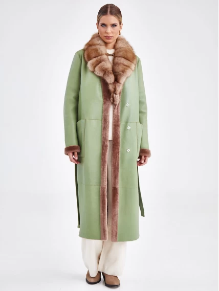 Женское пальто с воротником из меха куницы премиум класса 2007, оливковое, размер 46, артикул 63670-3