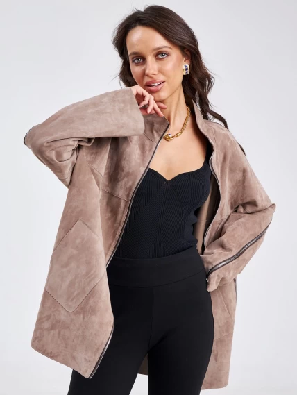 Замшевая женская куртка оверсайз премиум класса 3037, светло-коричневая, размер 50, артикул 23160-2