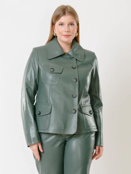 Кожаная куртка пиджак женская 302, оливковый, размер 48, артикул 91181-1