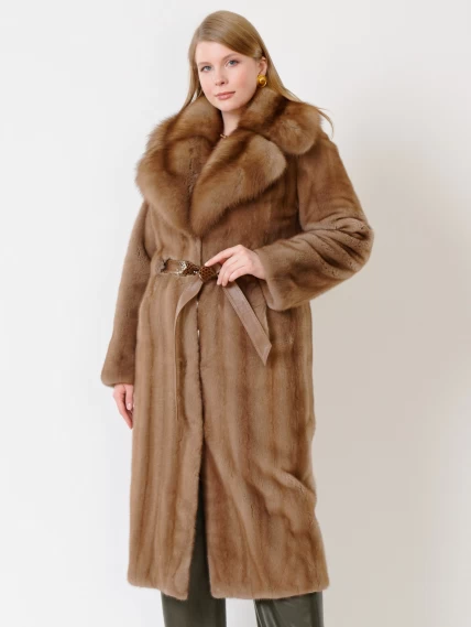 Зимний комплект женский: Пальто из меха норки 19009ав + Брюки 06, пастельный/оливковый, размер 52, артикул 111194-5