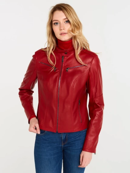 Кожаная куртка женская 399, красная, размер 52, артикул 18370-1