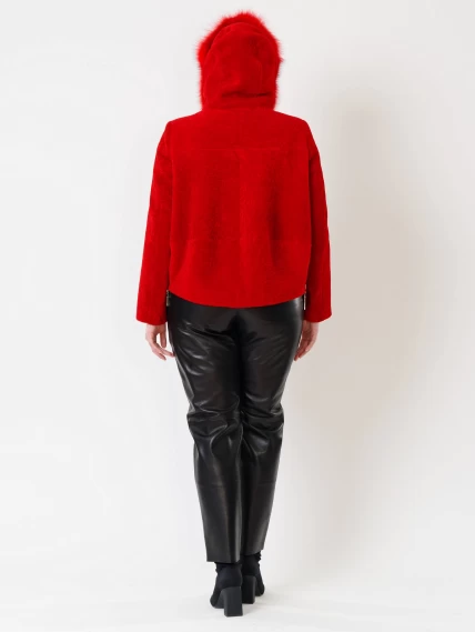 Демисезонный комплект женский: Куртка из астрагана 48мех + Брюки 03, красный/черный, размер 46, артикул 111289-6