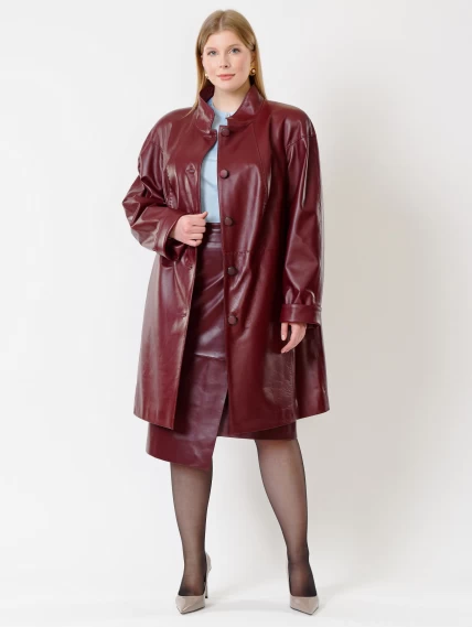 Кожаный комплект женский: Куртка 378 + Юбка-миди 07, бордовый, размер 46, артикул 111157-1