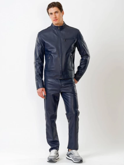 Кожаная куртка мужская 545, синяя, размер 50, артикул 28701-3