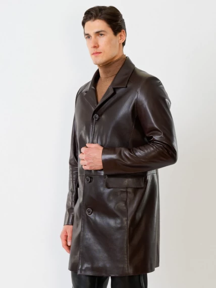Удлиненный кожаный мужской пиджак премиум класса 539, коричневый, размер 48, артикул 29540-6