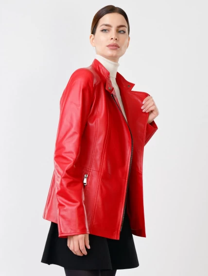 Женская кожаная куртка косуха поясом 320(нв), красная, размер 44, артикул 90731-2