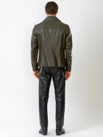 Кожаный комплект мужской: Куртка Клуб + Брюки 01, оливковый/черный, размер 48, артикул 140200-2
