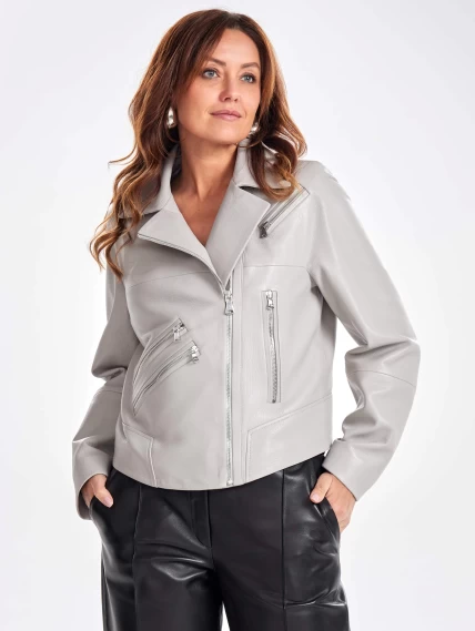 Кожаная короткая куртка косуха для женщин премиум класса 3050, серая, размер 44, артикул 23400-0