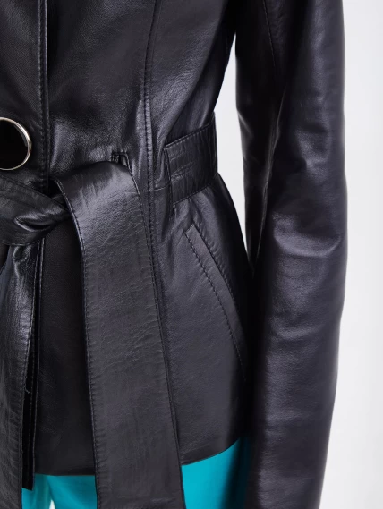 Кожаная женская куртка с поясом 334, черная, размер 40, артикул 15420-2