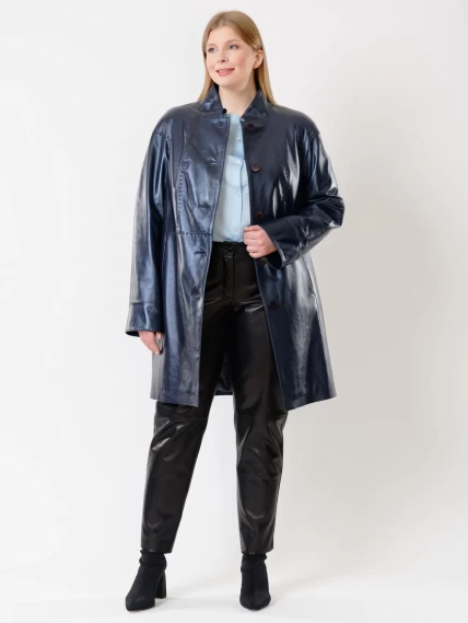 Кожаный комплект женский: Куртка 378 + Брюки 04, синий перламутр/черный, размер 46, артикул 111160-0