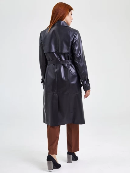 Кожаное женское пальто тренч с поясом премиум класса 3018, черное, размер 50, артикул 25660-6