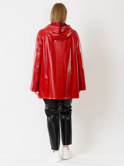 Кожаная женская куртка оверсайз с капюшоном 383, красная, размер 60, артикул 91311-4