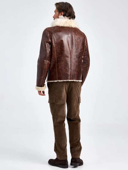 Кожаная куртка зимняя на подкладке из овчины тиградо для мужчин 161, коричневая, размер 52, артикул 70690-2