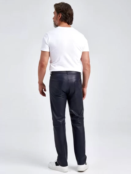 Мужские брюки из натуральной кожи премиум класса 01, синие, размер 48, артикул 120021-6
