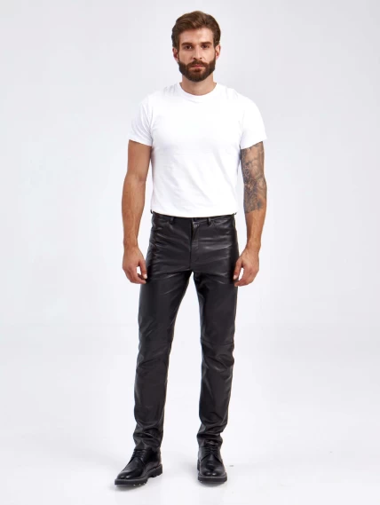 Мужские брюки из натуральной кожи премиум класса 01, черные, размер 48, артикул 120012-2