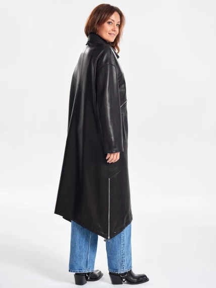 Женское кожаное пальто оверсайз на молнии премиум класса 3062, черное, размер 50, артикул 63360-5