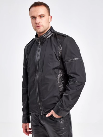 Текстильная мужская куртка бомбер с кожаными отделками 07210, черная, размер 50, артикул 40930-0