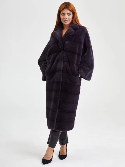 Пальто из меха норки женское 18А182(ав), длинное, баклажановое, размер 44, артикул 33080-1