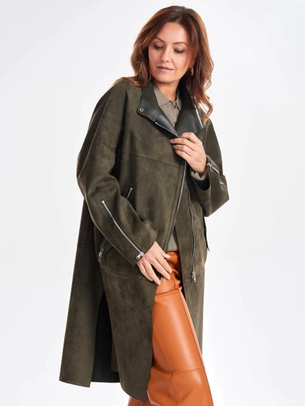 Стильное замшевое пальто оверсайз для женщин премиум класса 3041з, оливковое, размер 50, артикул 63460-4