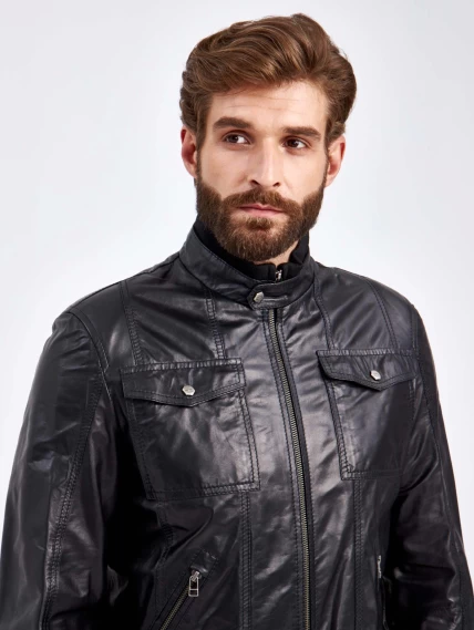Мужская короткая кожаная куртка бомбер 2010-14, черная, размер 50, артикул29280-4