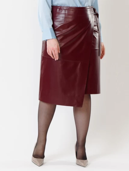 Кожаная юбка миди из натуральной кожи 07, бордовая, размер 42, артикул 85422-1