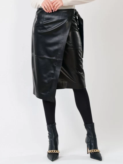 Кожаная юбка миди из натуральной кожи 07, черная, размер 44, артикул 85301-3