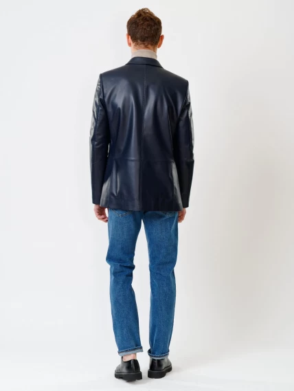 Мужской кожаный пиджак на ручном стежке премиум класса 543, синий, размер 48, артикул 28441-4